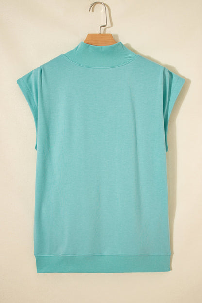 Solid Mock Neck Cap Sleeve Oversized Top