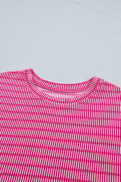 Stripe Ribbed Loose Tee & Drawstring Short Set
