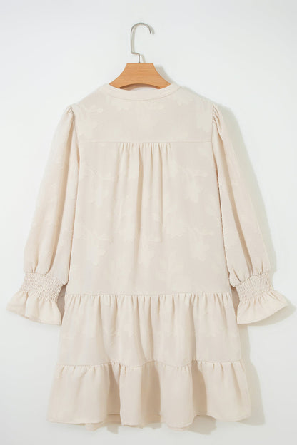 Floral Textured Long Sleeve Tiered Mini Dress