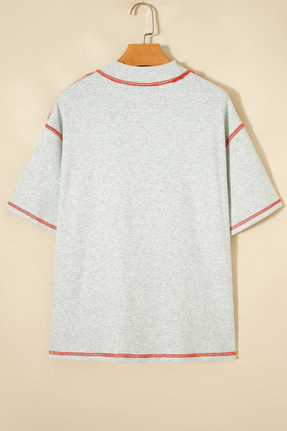 Reversible Contrast Stitching Mock Neck T-Shirt