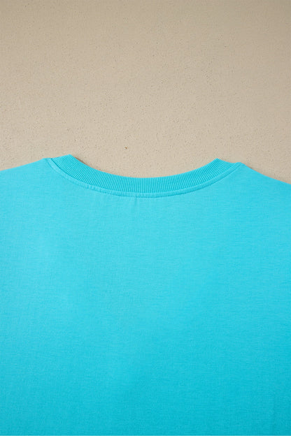 Solid V-Neck Short Puff Sleeve Blouse