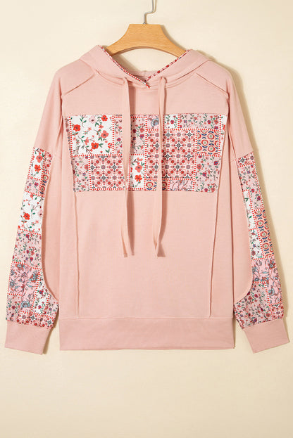 Floral Patchwork Drawstring Hoodie