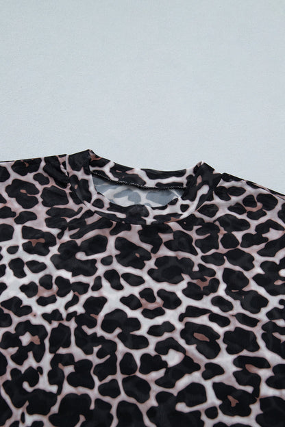 Leopard Sheer Mesh Short Sleeve Top