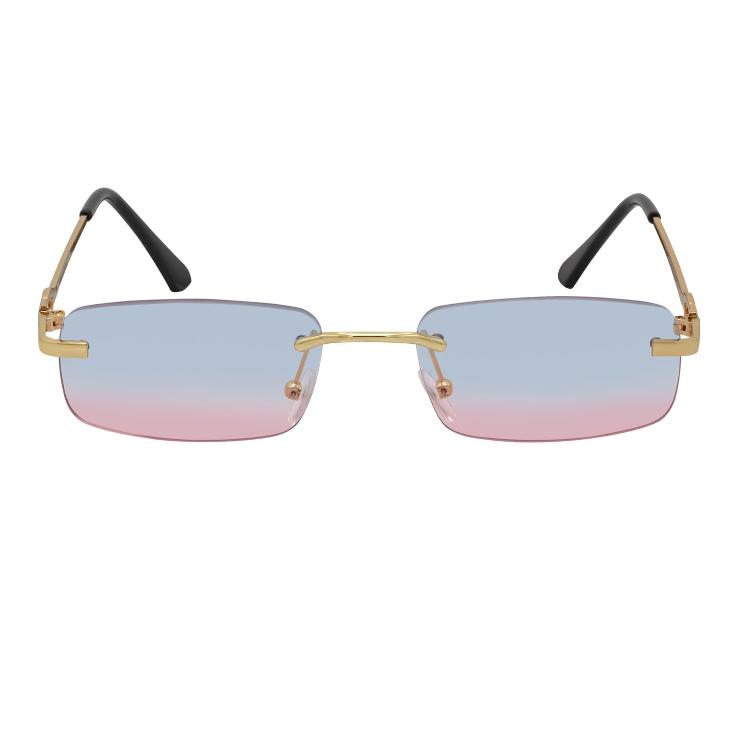 CHANELLE - Rimless Small Rectangle Sunglasses Gold Blue-Pink Fade Lens