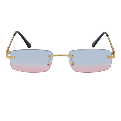 CHANELLE - Rimless Small Rectangle Sunglasses Gold Blue-Pink Fade Lens