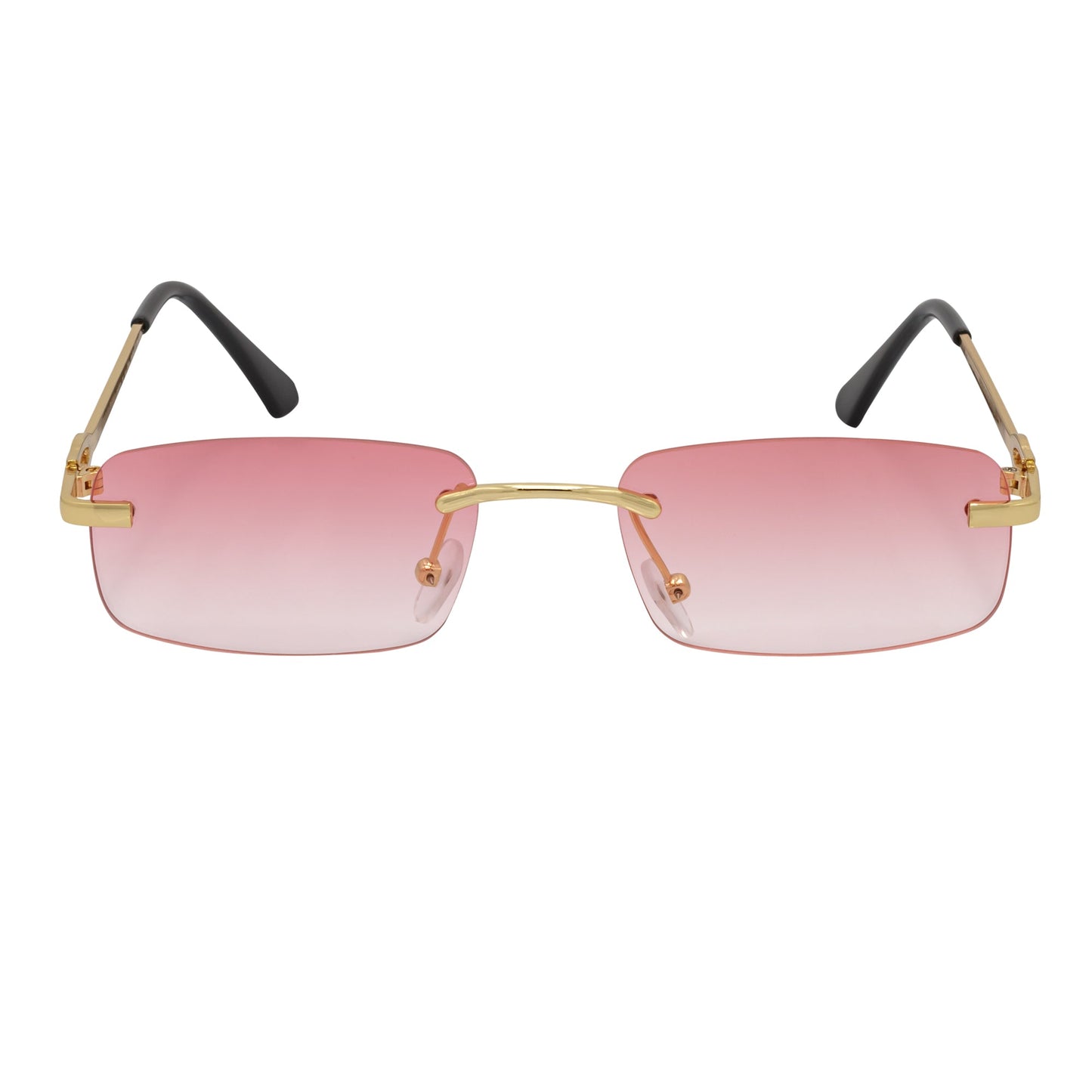 CHANELLE - Rimless Small Rectangle Sunglasses Gold Pink Fade Lens