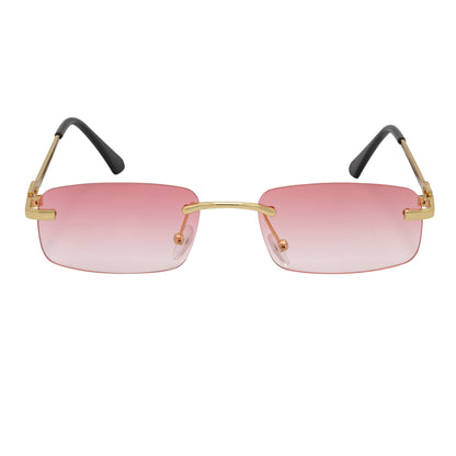 CHANELLE - Rimless Small Rectangle Sunglasses Gold Pink Fade Lens