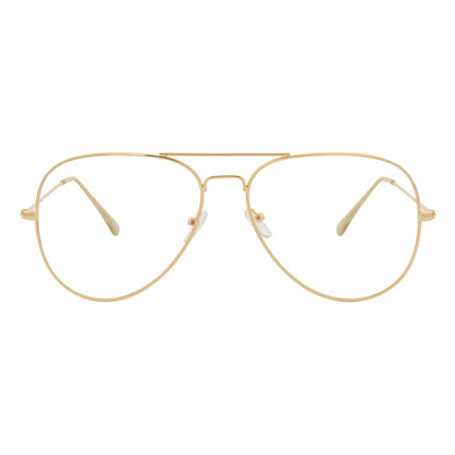 COOPER - Large Metal Aviator Blue Light Glasses Gold Clear Lens Glasses 54mm