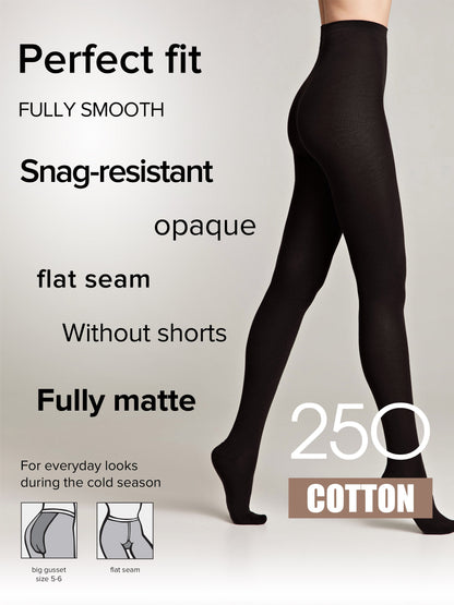 Tights Conte Cotton 250 Den - Warm Opaque