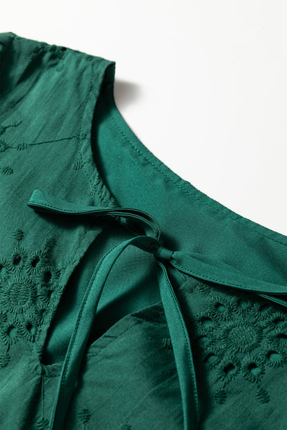 Solid Embroidered Eyelet 3/4 Sleeve Mini Dress