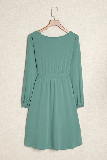 Solid Button-Up Scoop Neck Dress