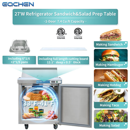 EQCHEN 27 Inch Sandwich Prep Table Refrigerator
