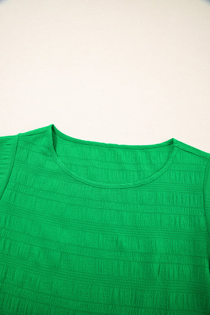Solid Textured Ruffled Sleeve Round Neck Top