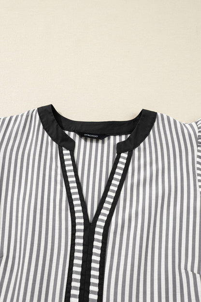 Stripe Contrast V-Neck Flutter Sleeve Midi Dress