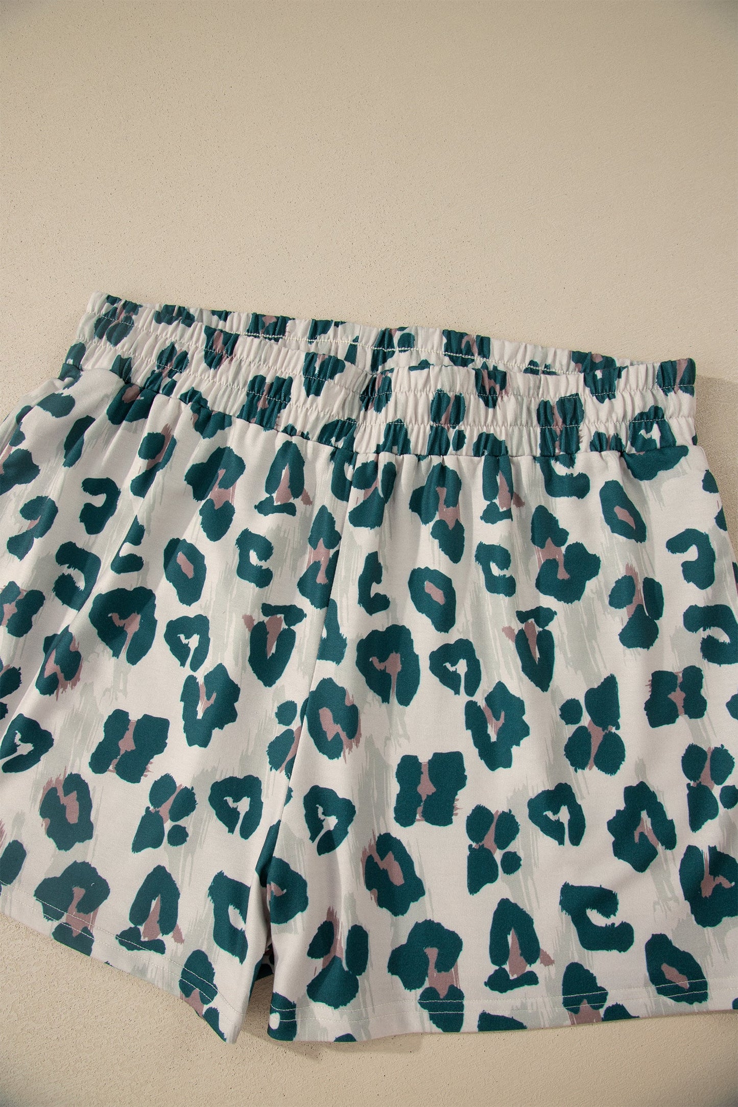 Plus Size Leopard Colorblock Top & High Waist Shorts
