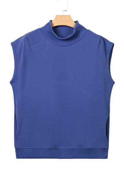 Solid Mock Neck Cap Sleeve Oversized Top