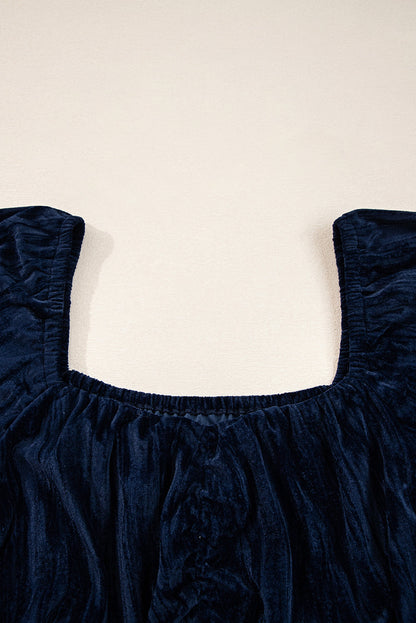 Plus Size Ruched Velvet Puff Sleeve Mini Dress