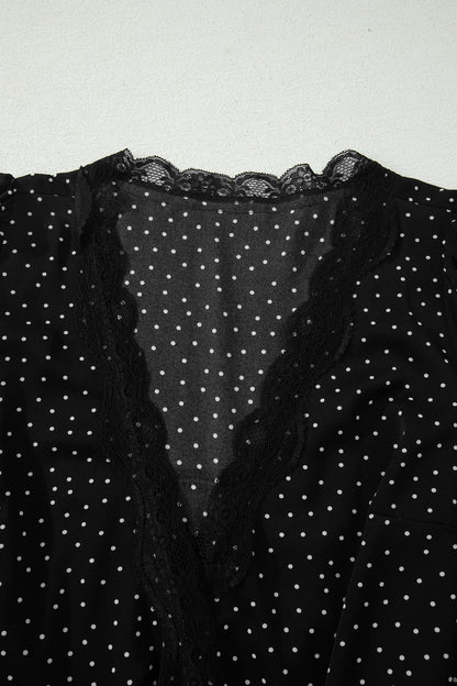 Polka Dot Lace Trim Wrap Mini Dress
