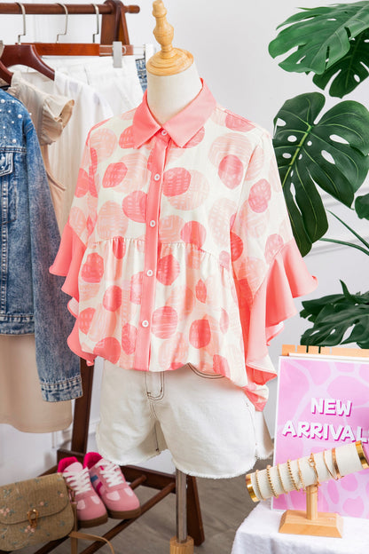 Polka Dot Ruffle Short Sleeve Babydoll Shirt