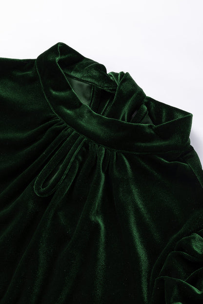 Velvet Mock Neck Puff Sleeve Blouse