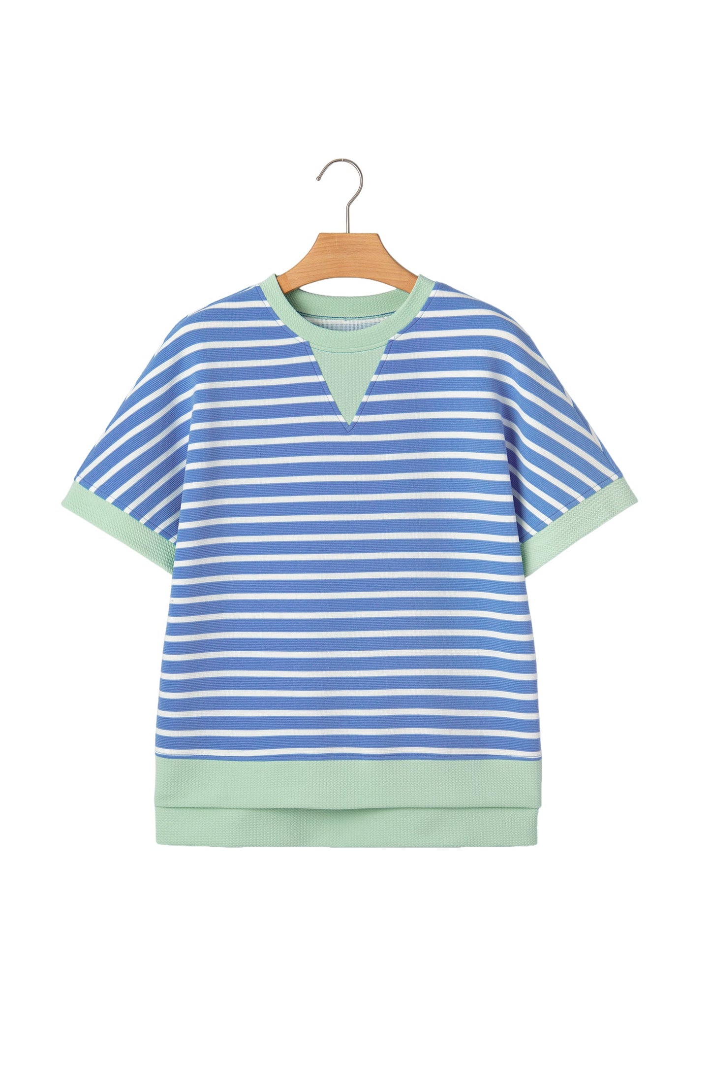 Stripe Contrast Trim Short Sleeve Top