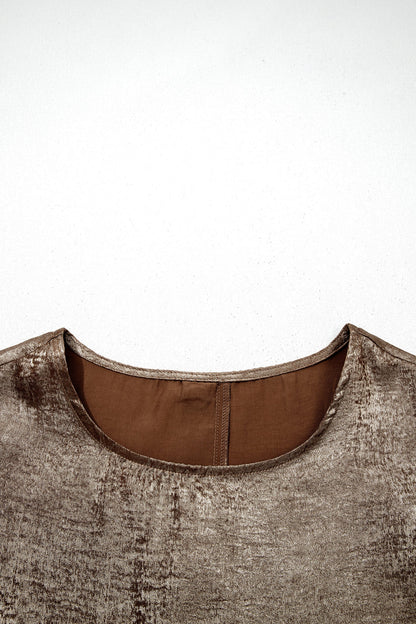 Metallic Ruffle Trim Sleeveless Round Neck Top