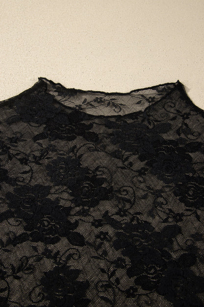 Plus Size Floral Mesh Long Sleeve Top
