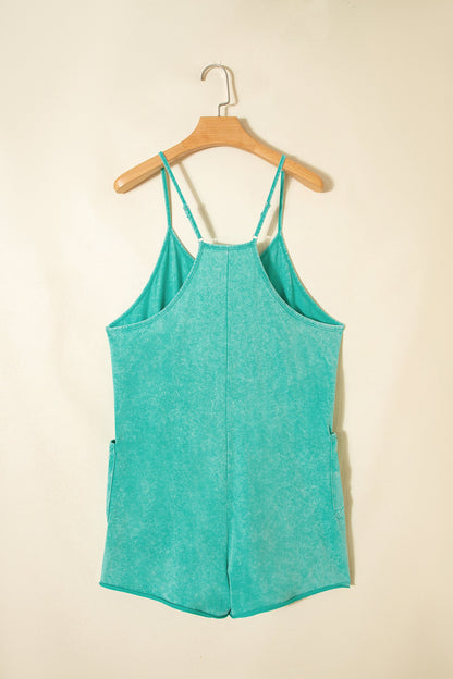 Mineral Wash Spaghetti Strap Pocketed Romper
