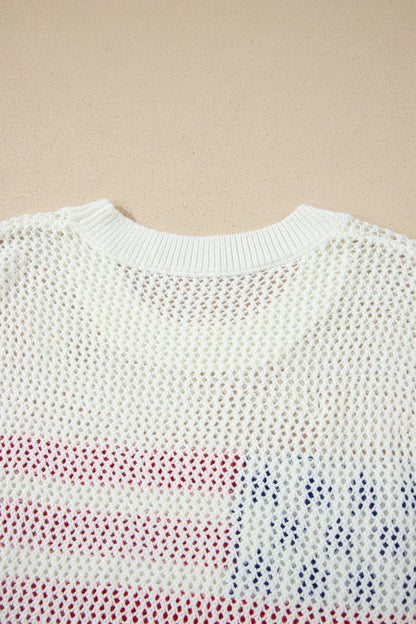 USA Flag Crochet Short Sleeve Sweater Top