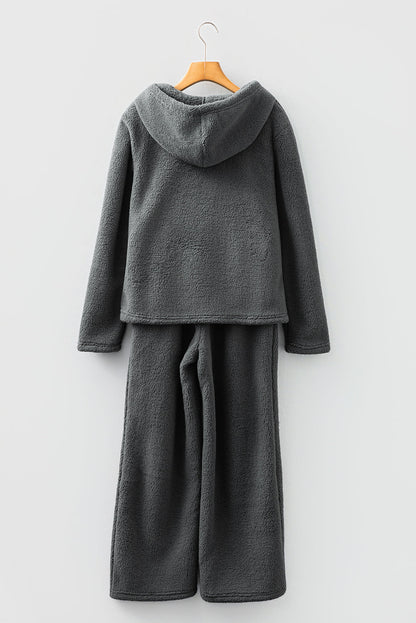 Fuzzy Drawstring Hoodie and Pants Lounge Set