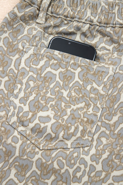 Leopard Raw Edge Denim Shorts