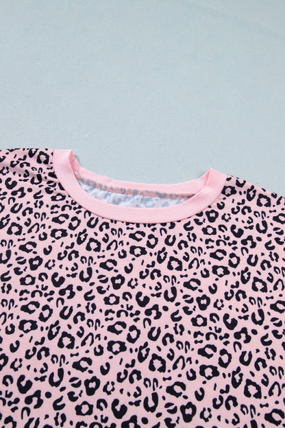 Plus Size Leopard Stripe Contrast Patchwork Tee