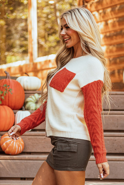 Colorblock Patch Pocket Drop Shoulder Sweater