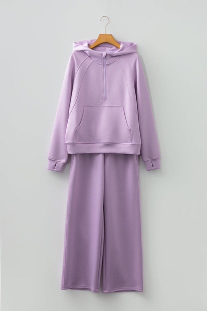 Solid Half-Zip Hoodie and Pants Set