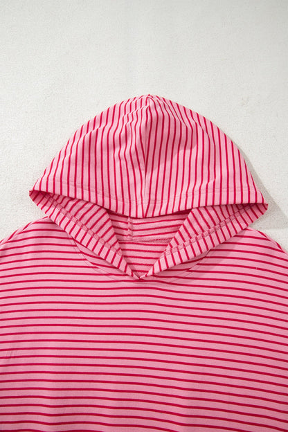 Stripe Thumbhole Sleeve Side Slit Drop Shoulder Hoodie