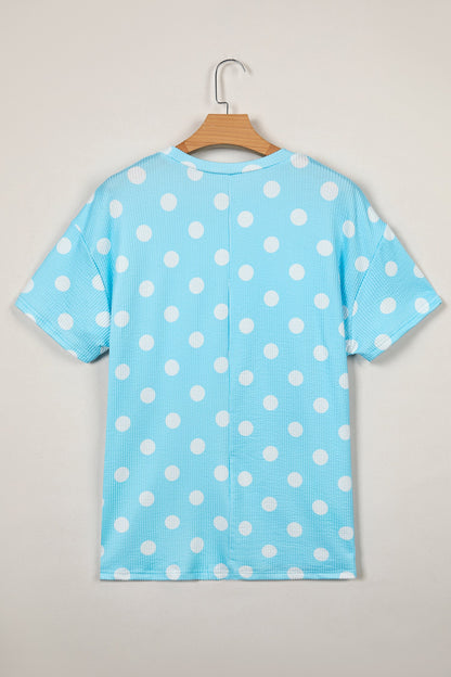 Polka Dot Patch Pocket Drop Shoulder Textured Top