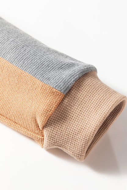 Colorblock Thermal Textured Knit Drop Shoulder Henley Top