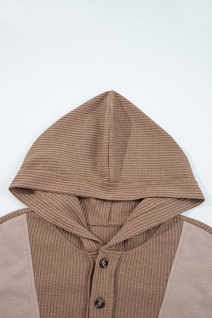 Plus Size Colorblock Waffle Knit Patchwork Pocketed Hoodie