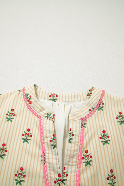 Floral Stripe Contrast Ruffle Hem Mini Dress
