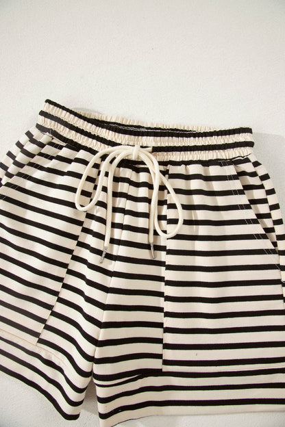 Stripe Colorblock Zip Polo & Drawstring Shorts Set