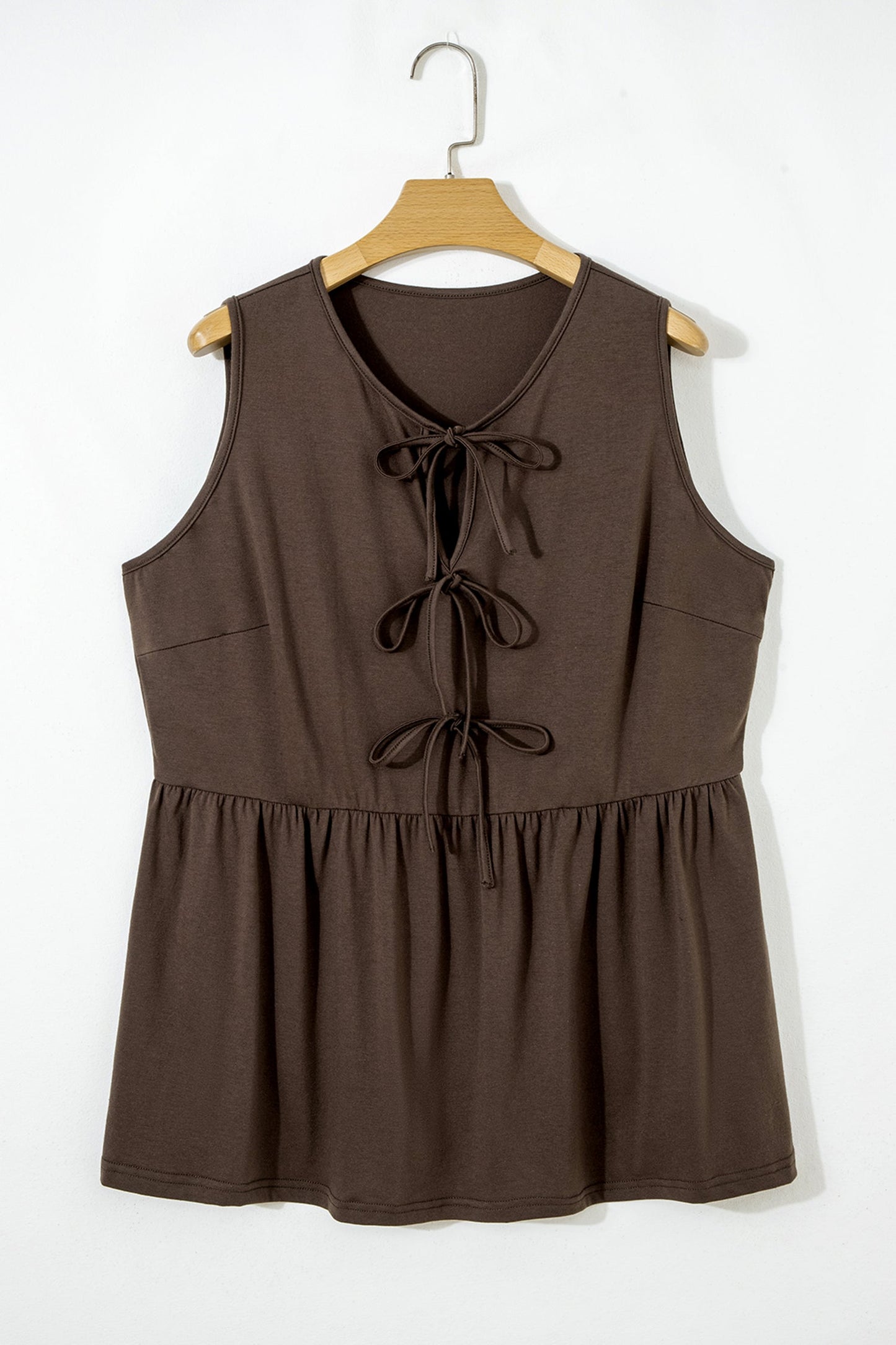 Plus Size Solid Bow-Tie Peplum Tank Top