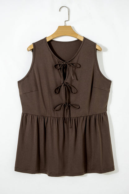 Plus Size Solid Bow-Tie Peplum Tank Top
