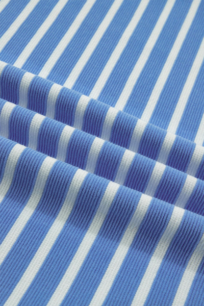 Stripe Contrast Trim Short Sleeve Top