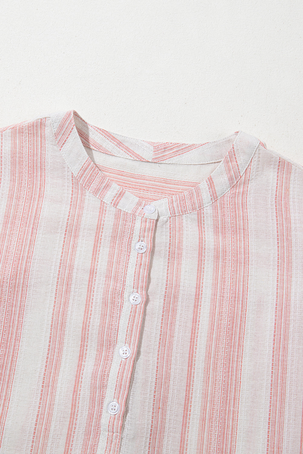 Stripe Half Buttoned Short Sleeve Blouse