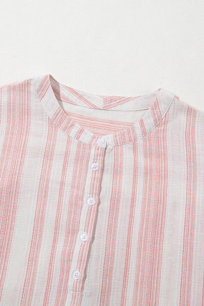 Stripe Half Buttoned Short Sleeve Blouse