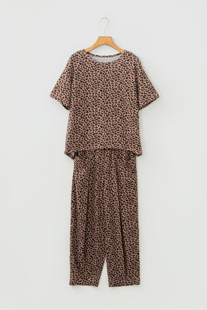 Leopard Loose Tee & Drawstring Waist Pants Set