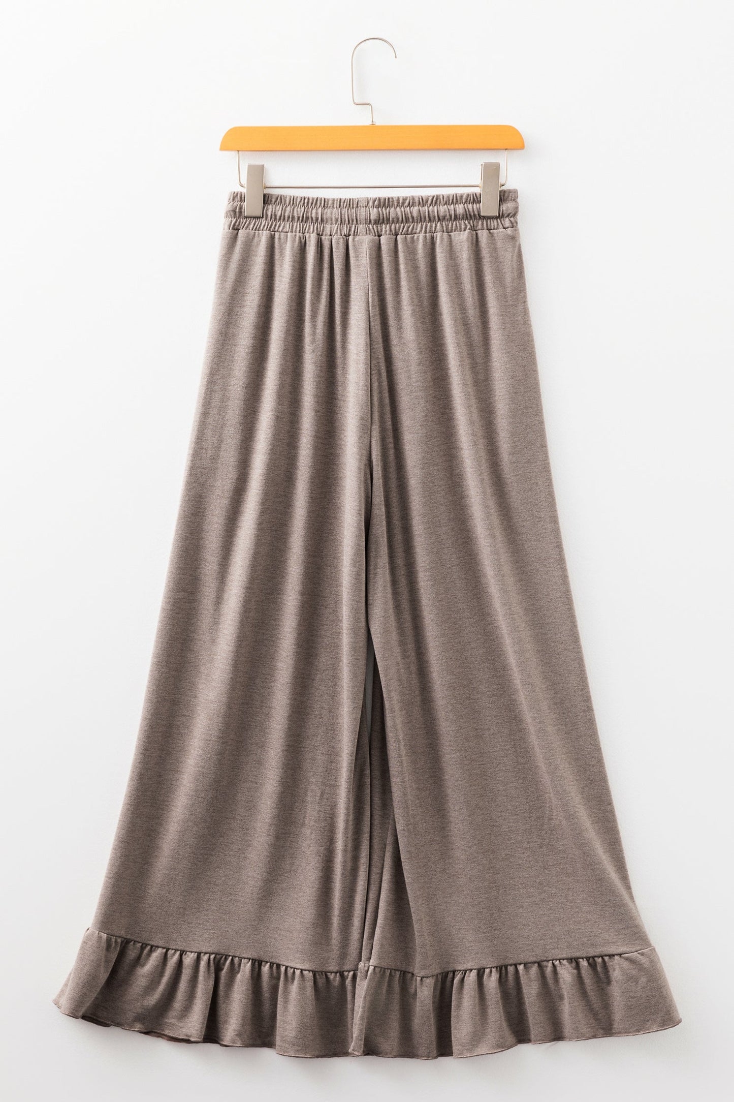 Solid Ruffle Wide Leg High Waist Pants