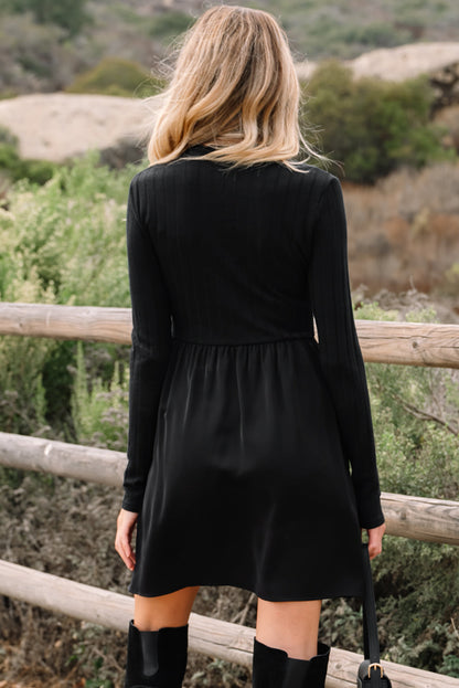 Ribbed Knit Patchwork Long Sleeve Dress