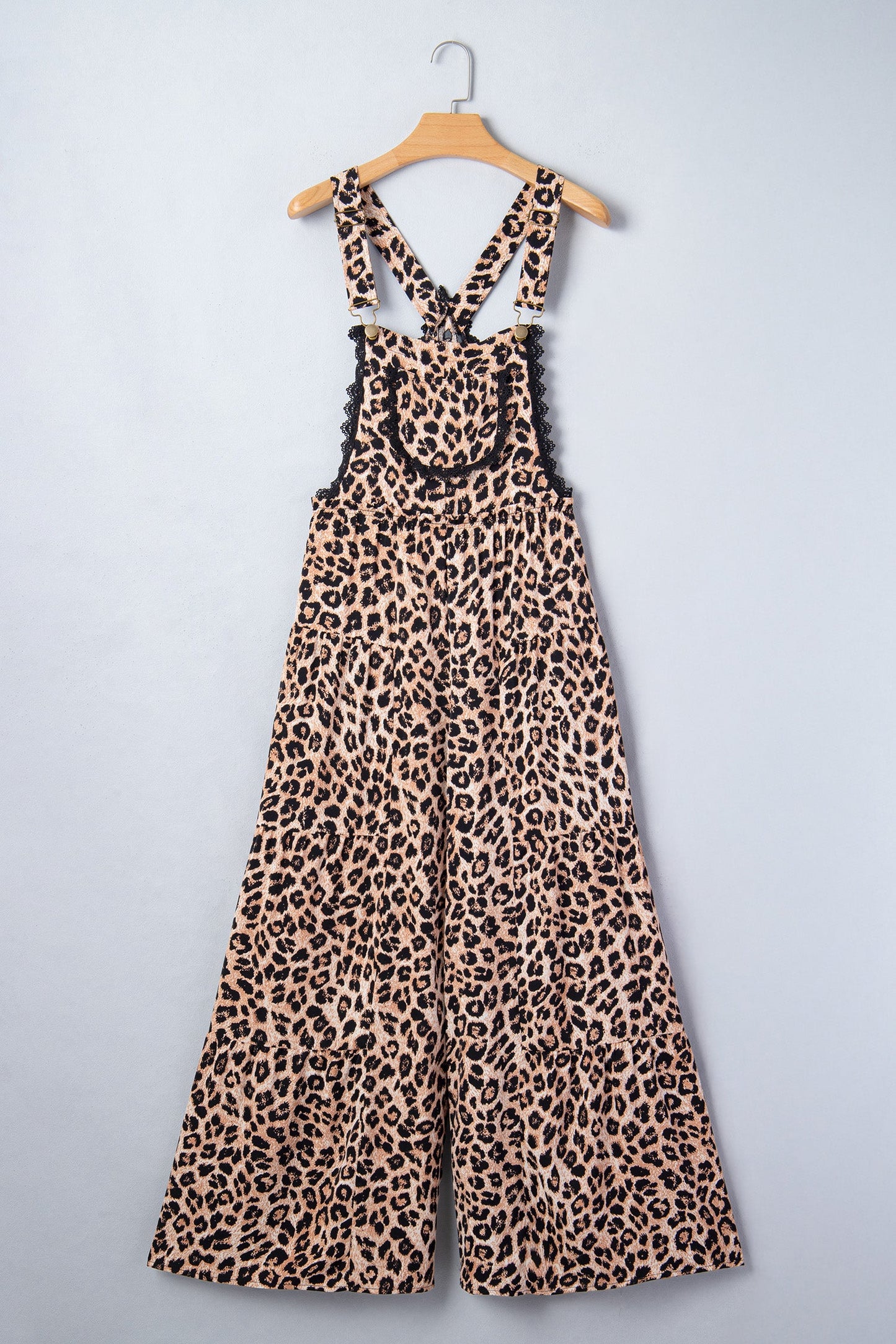 Cheetah Contrast Lace Ruffle Wide Leg Jumpsuit