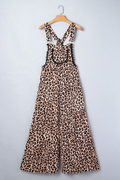 Cheetah Contrast Lace Ruffle Wide Leg Jumpsuit